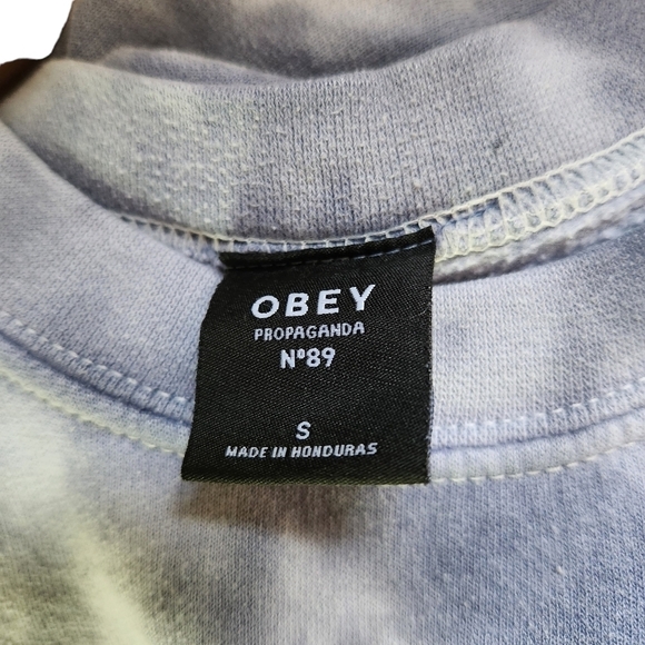 OBEY pull-on blue white tye dyed  long-sleeve sweater - Picture 9 of 10